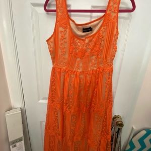Super Cute Orange Printed Midi Dress